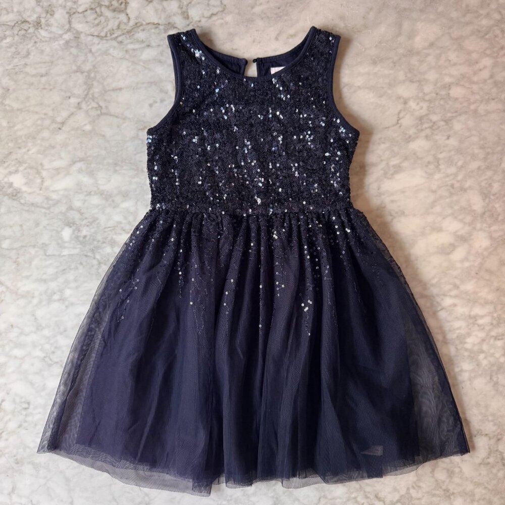 Gap Girls Sequin Dress Navy Blue Size Small Holiday Christmas New Years